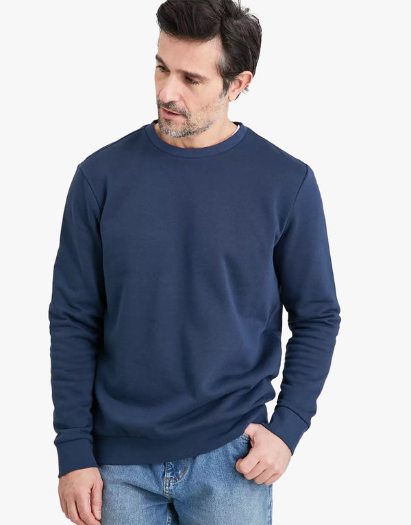 Men's Fleece Crewneck Sweatshirt Soft Cotton Heavy Blend Ribbed Waistband -Navy Blue