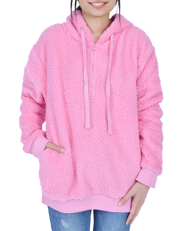 Women's Oversized Pullover Hooded Sweatshirt with Pockets -HOT PINK