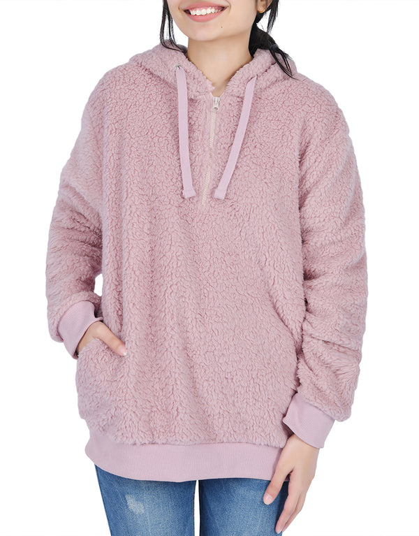 Women's Oversized Pullover Hooded Sweatshirt with Pockets -BLUSH