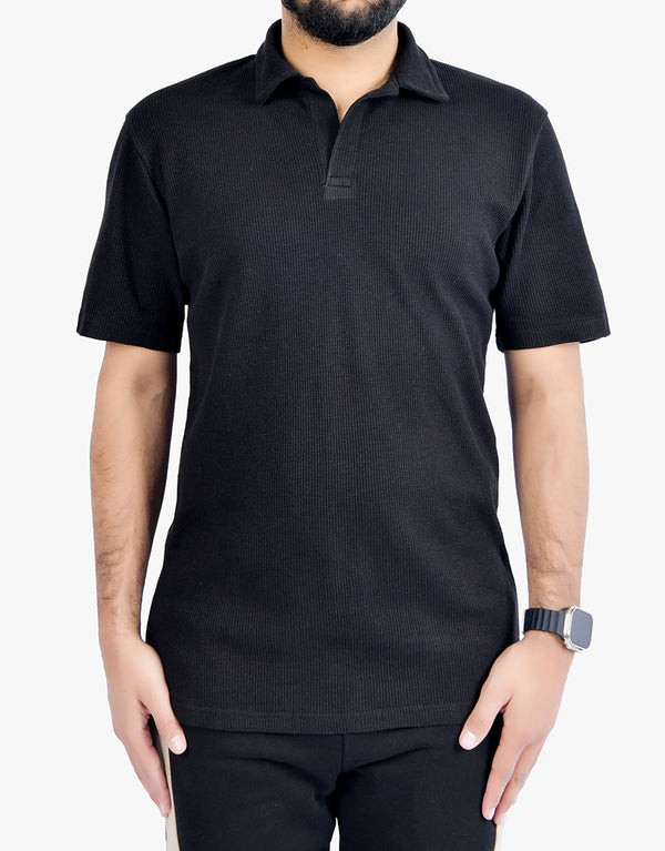Hampton Ridge Men's Waffle Shirt - Short Sleeve Loose-Black