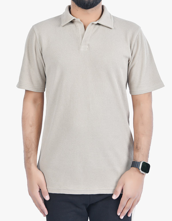 Hampton Ridge Men's Waffle Shirt - Short Sleeve Loose-Taupe