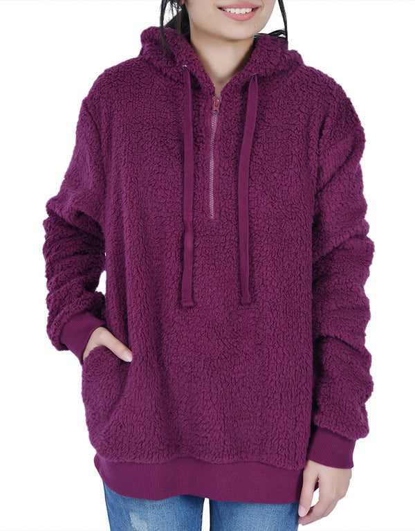 Hampton Ridge Women's Oversized Pullover Hooded Sweatshirt with Pockets -AMARANTH